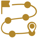 A gold icon with a compass.