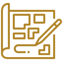 Drone Services A gold icon with a pencil and paper, representing the artistic side of Rope Access in Manchester.