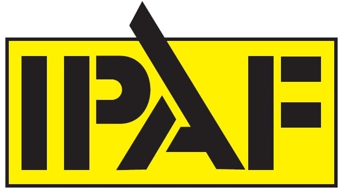 A yellow and black logo with the word ipaf.